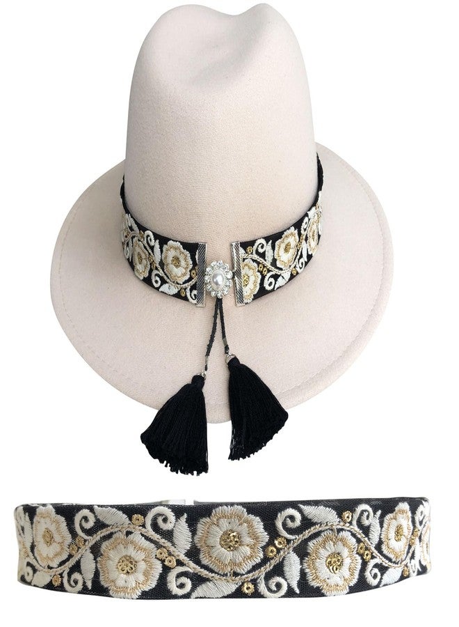 TCOMVEZ Hat Bands for Women Cowboy Hat Band Embroidery Flowers Fedora Western Hat Band - Image 1